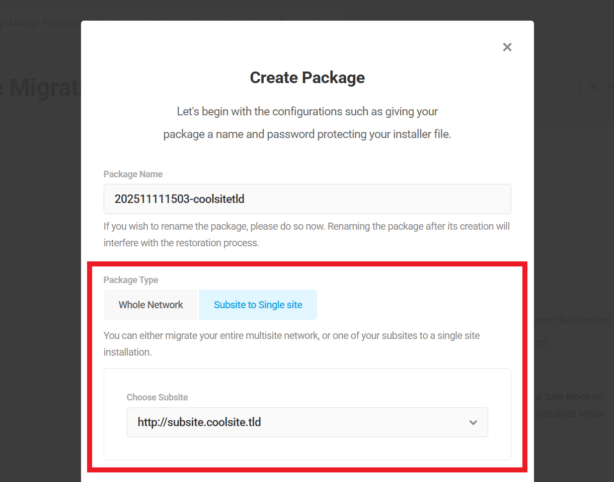 Package only a subsite for migration with Shipper