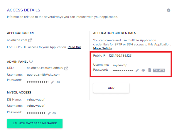 New FTP account created at Cloudways