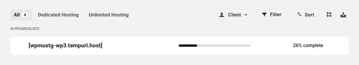 Progress bar on creating new sites
