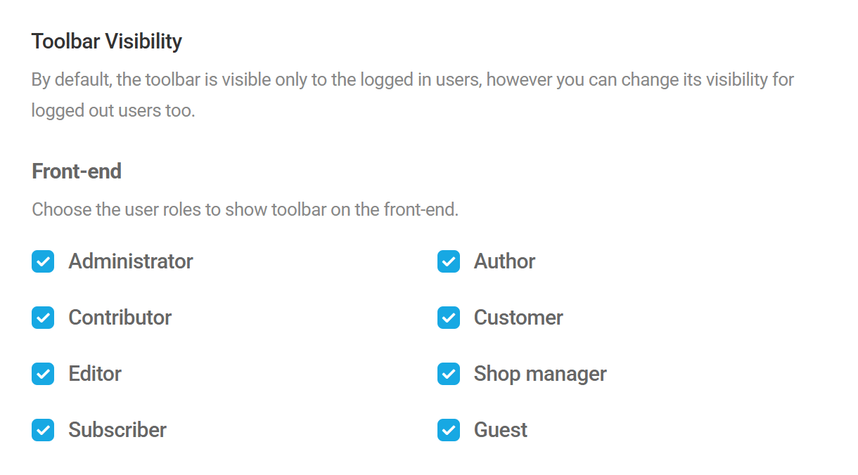 Set toolbar visibility per user role in Branda