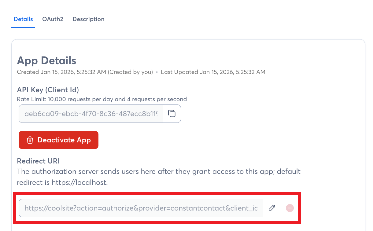 Paste Redirect URI