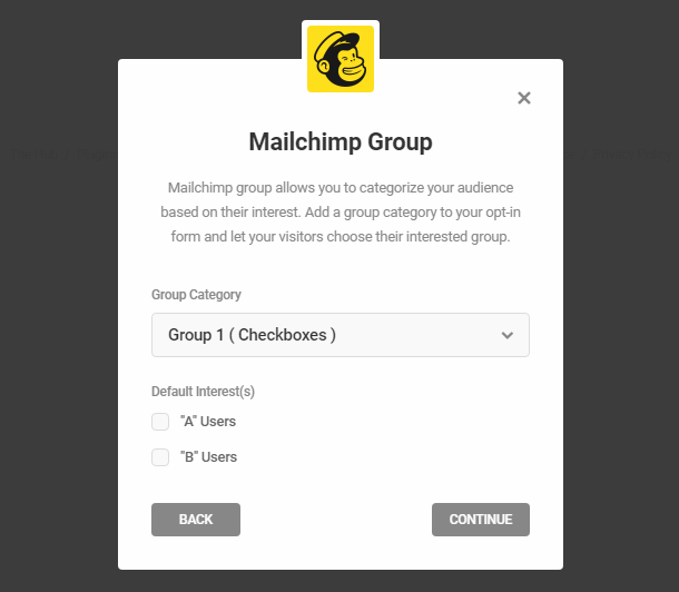 Select Mailchimp group in Hustle opt-in module