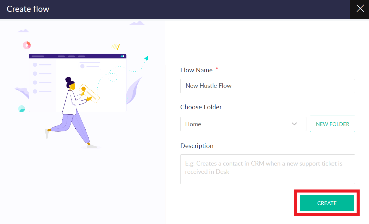 Give your new Zoho flow a name and description