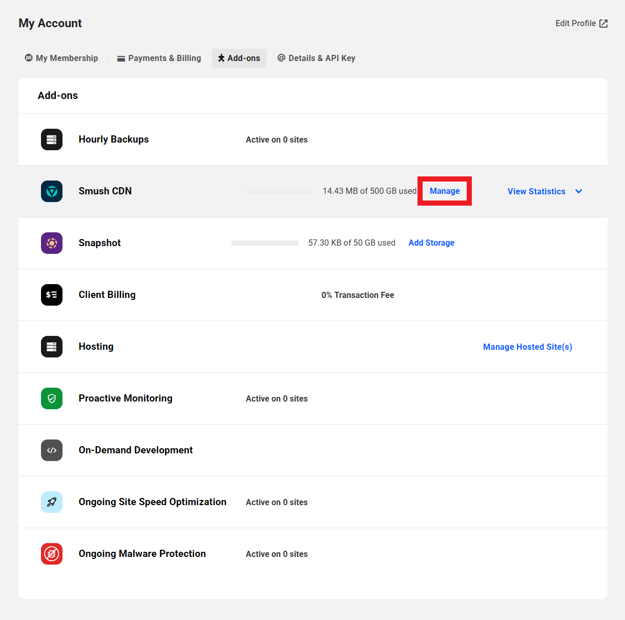 Purchase additional Smush CDN bandwidth from your Account page