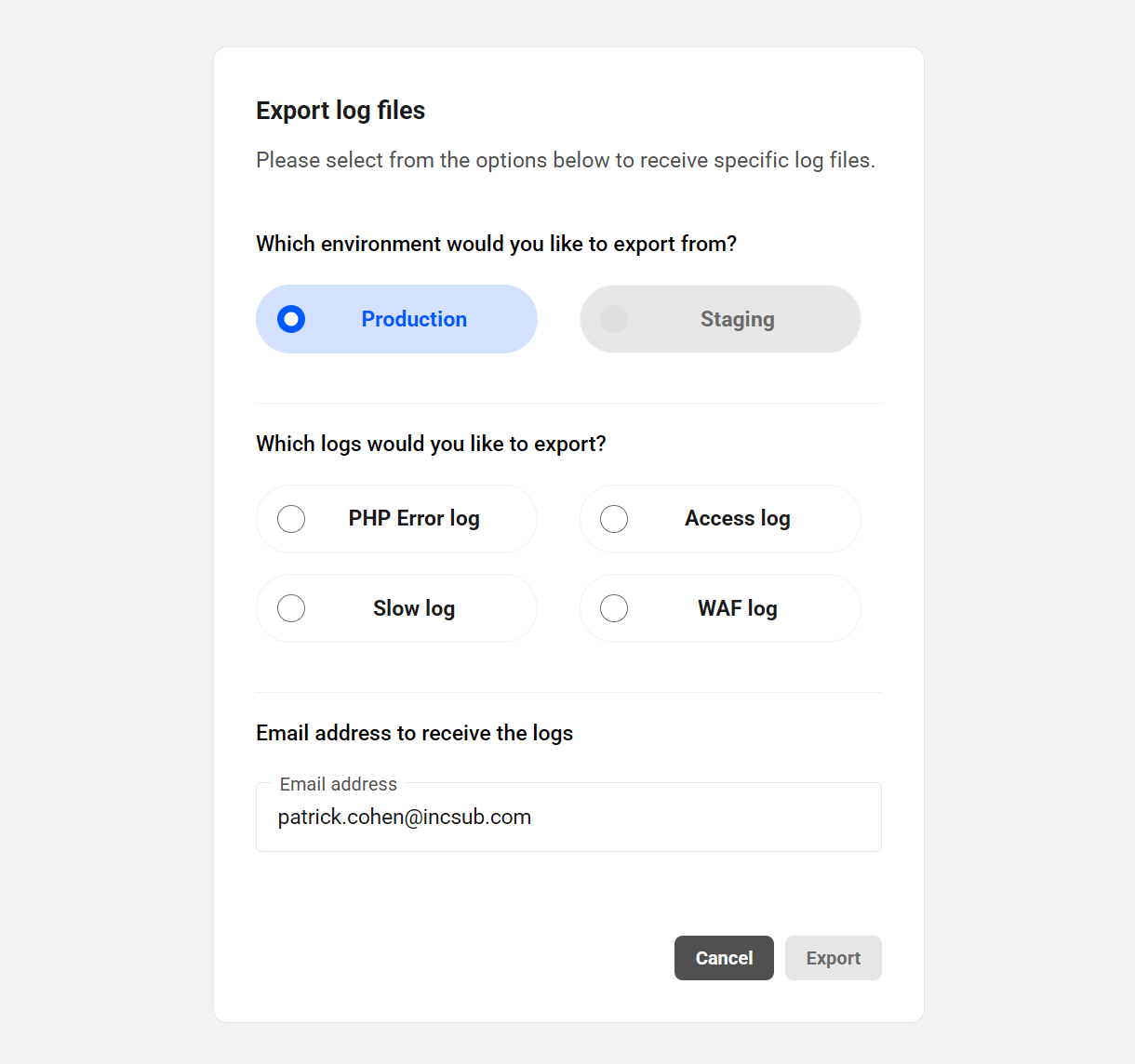 Hosting log download options