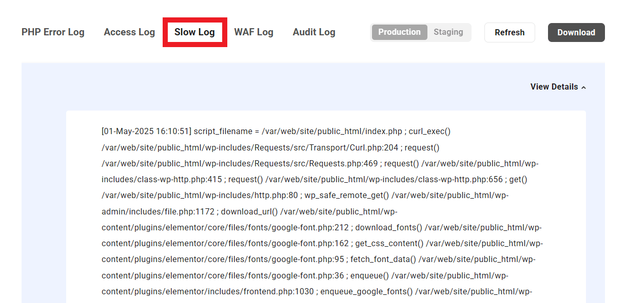 WPMU DEV slow log