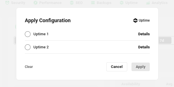 Apply Uptime config to a site in the Hub