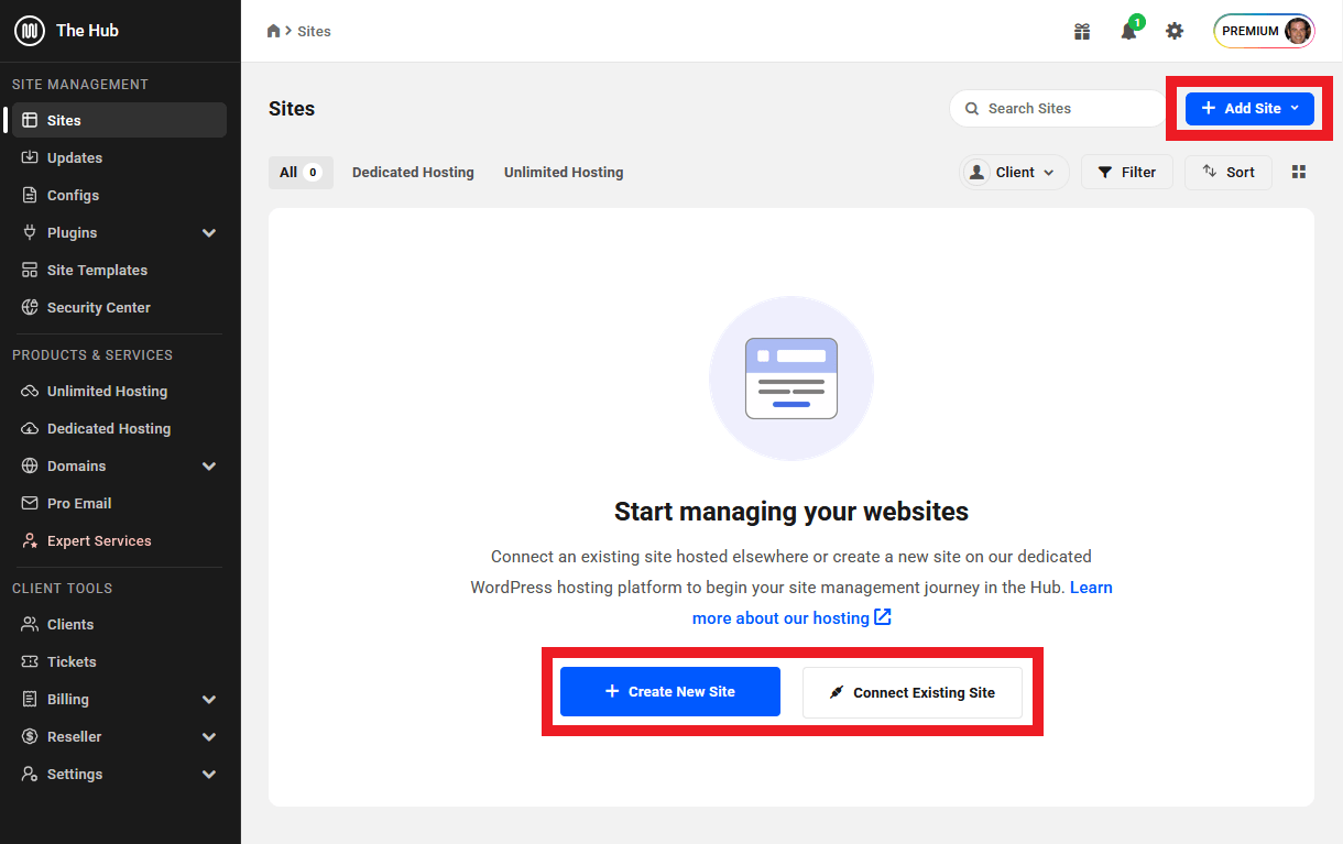 Add a new site to The Hub