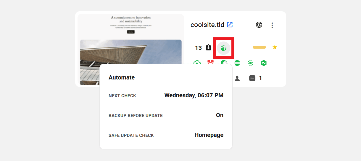 Automate icon in My Sites grid view