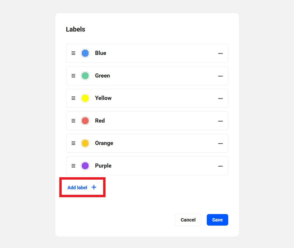 Add new label button