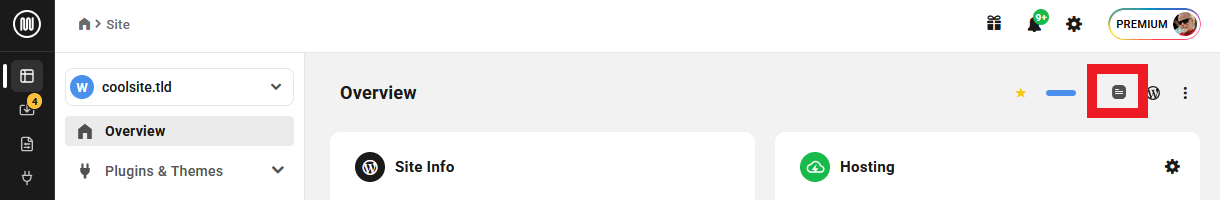 Site Notes icon on a site Overview screen