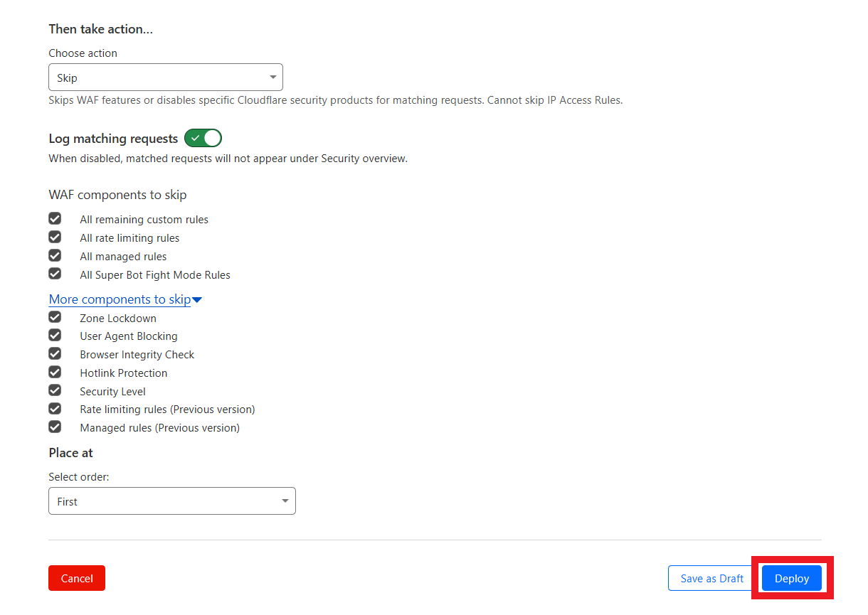 Deploy a security rule at Cloudflare