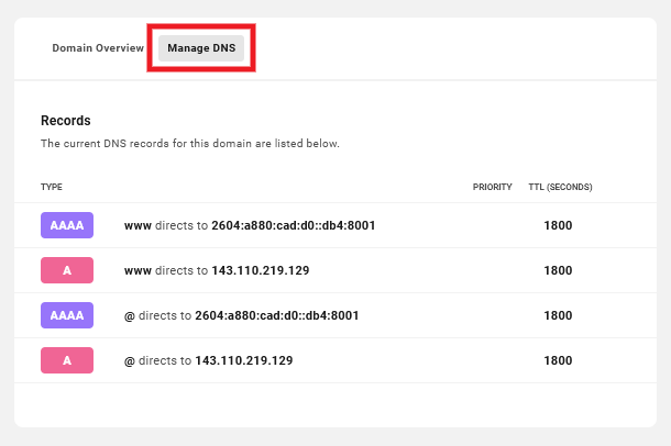 Allows a team member view-only access to the Manage DNS tab for registered domains