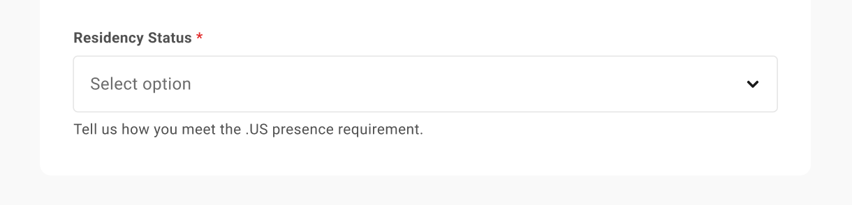 Residency Status required to register a .us domain in the Hub