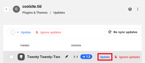 Allows the user to update themes on a site.