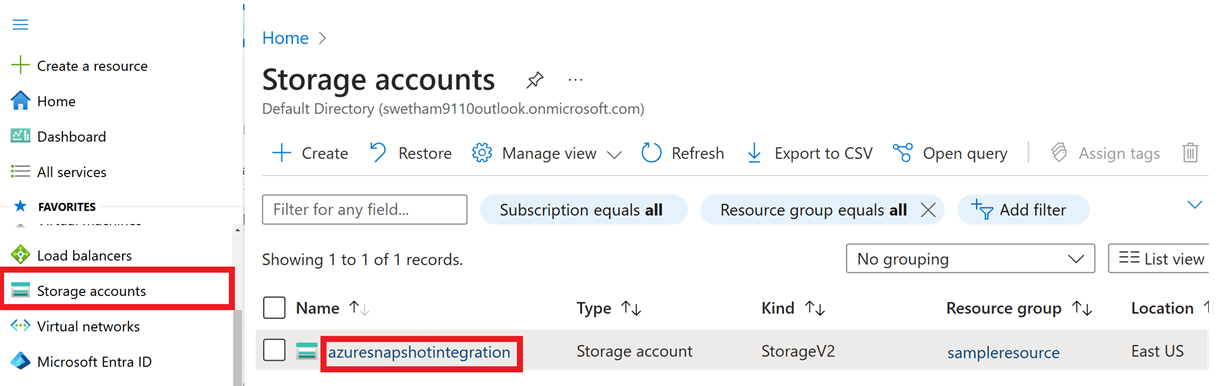 select azure storage account