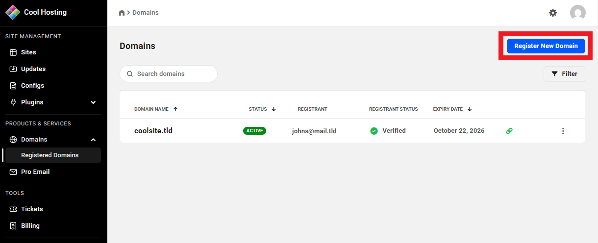 Register a new domain in the Hub Client