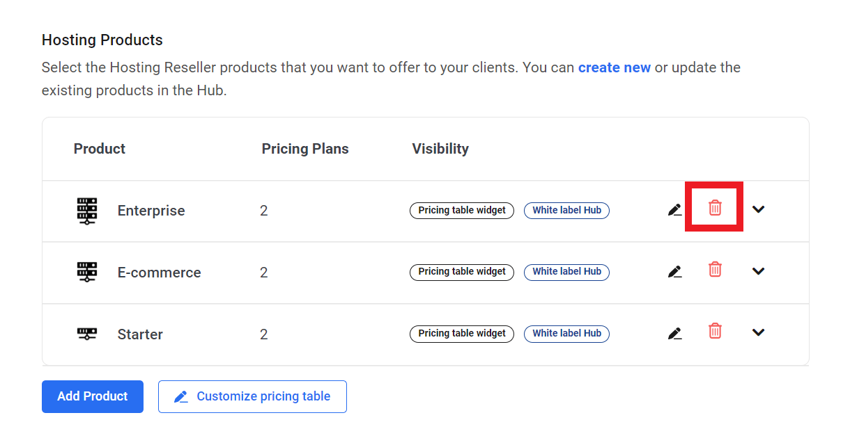 Remove a Hosting Reseller product from the Hub