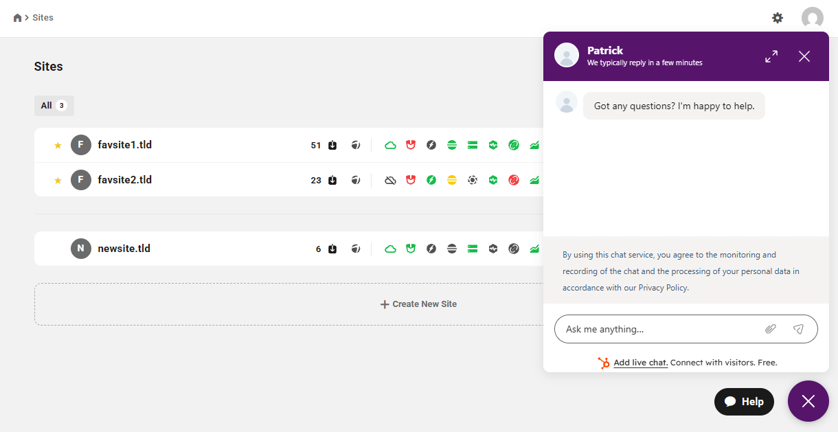 HubSpot widget in the Hub Client