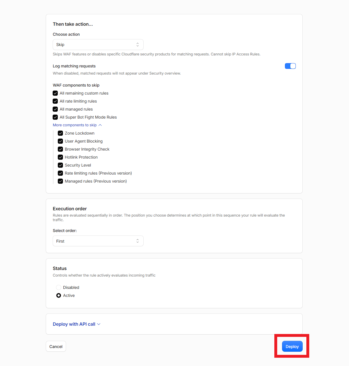 Deploy a security rule at Cloudflare