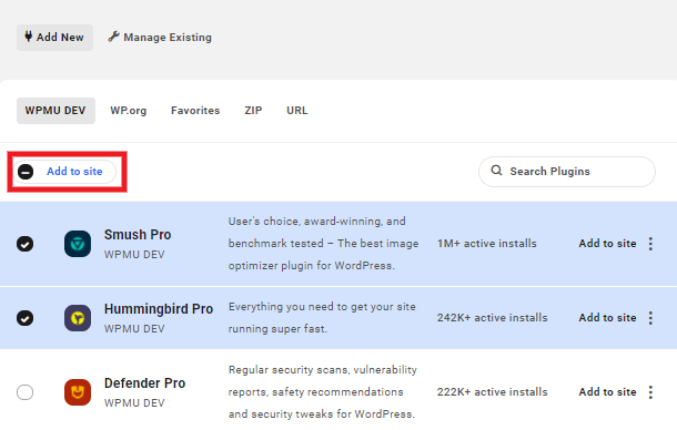Bulk add plugins to site