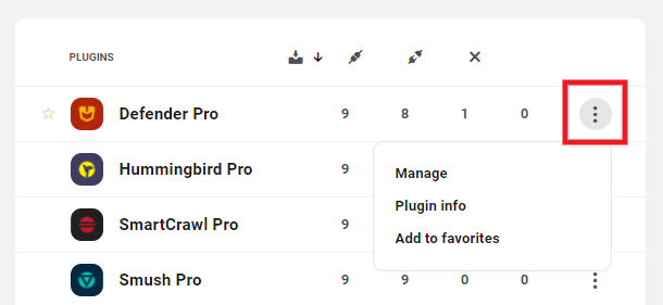Plugin options menu