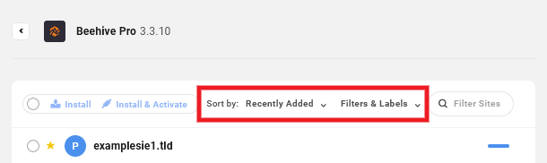 Site sorting / filtering