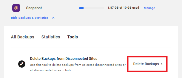 Delete Snapshot backups from disconnected sites in the Hub