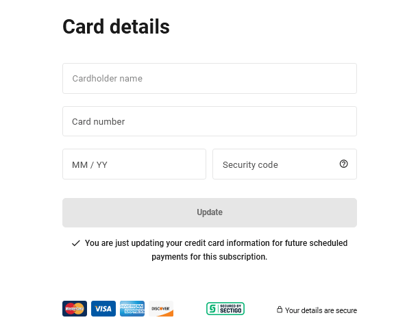 Update card details on your Account page