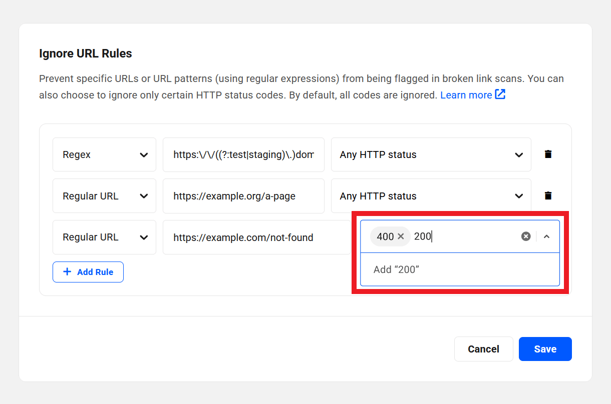 Ignore specific status codes in BLC