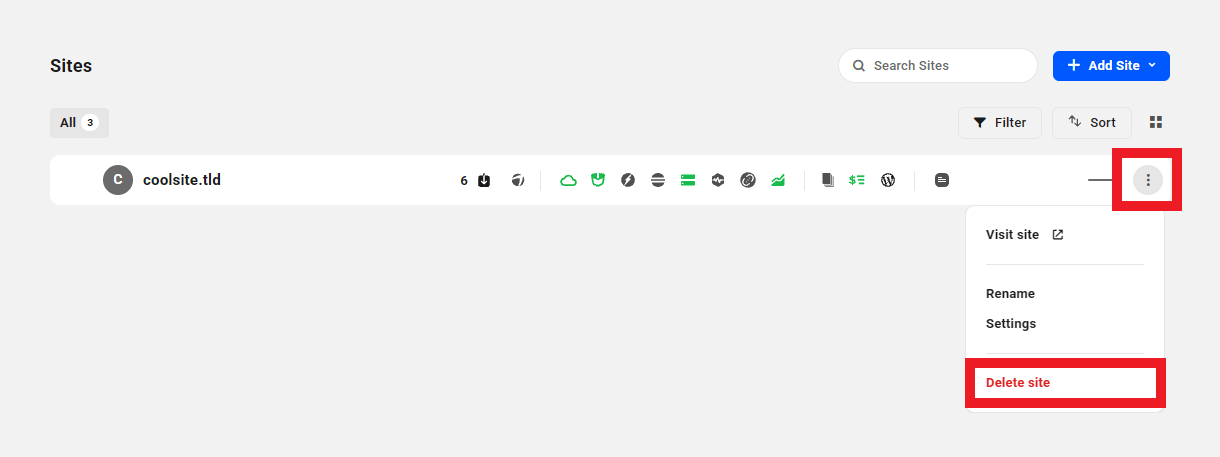 Delete a hosting site in the Client Portal