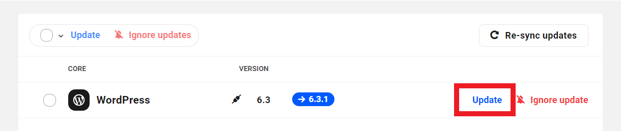 Allows the user to update core WordPress files on a site.