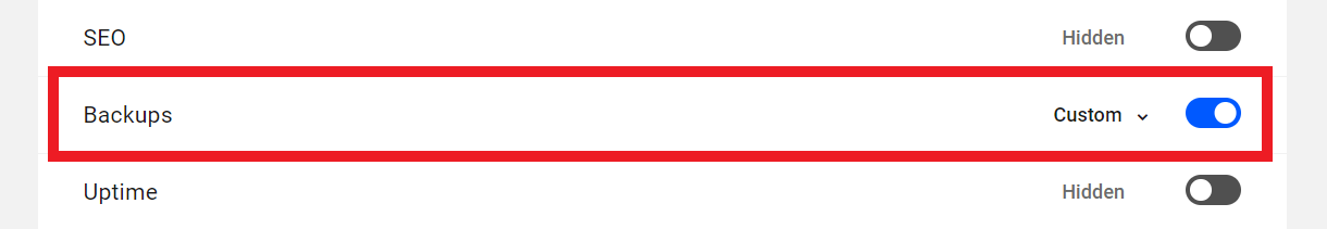 Customize capabilities in the Hub Backups module