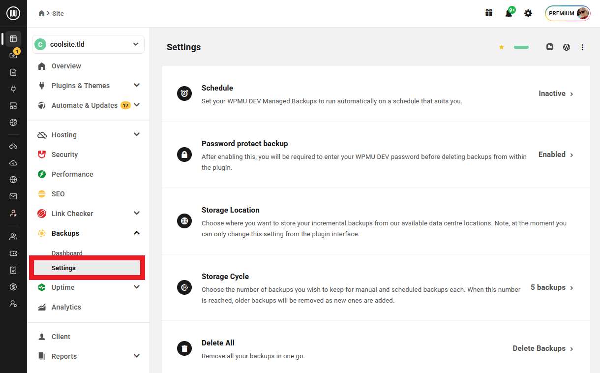 Update Backup Settings
