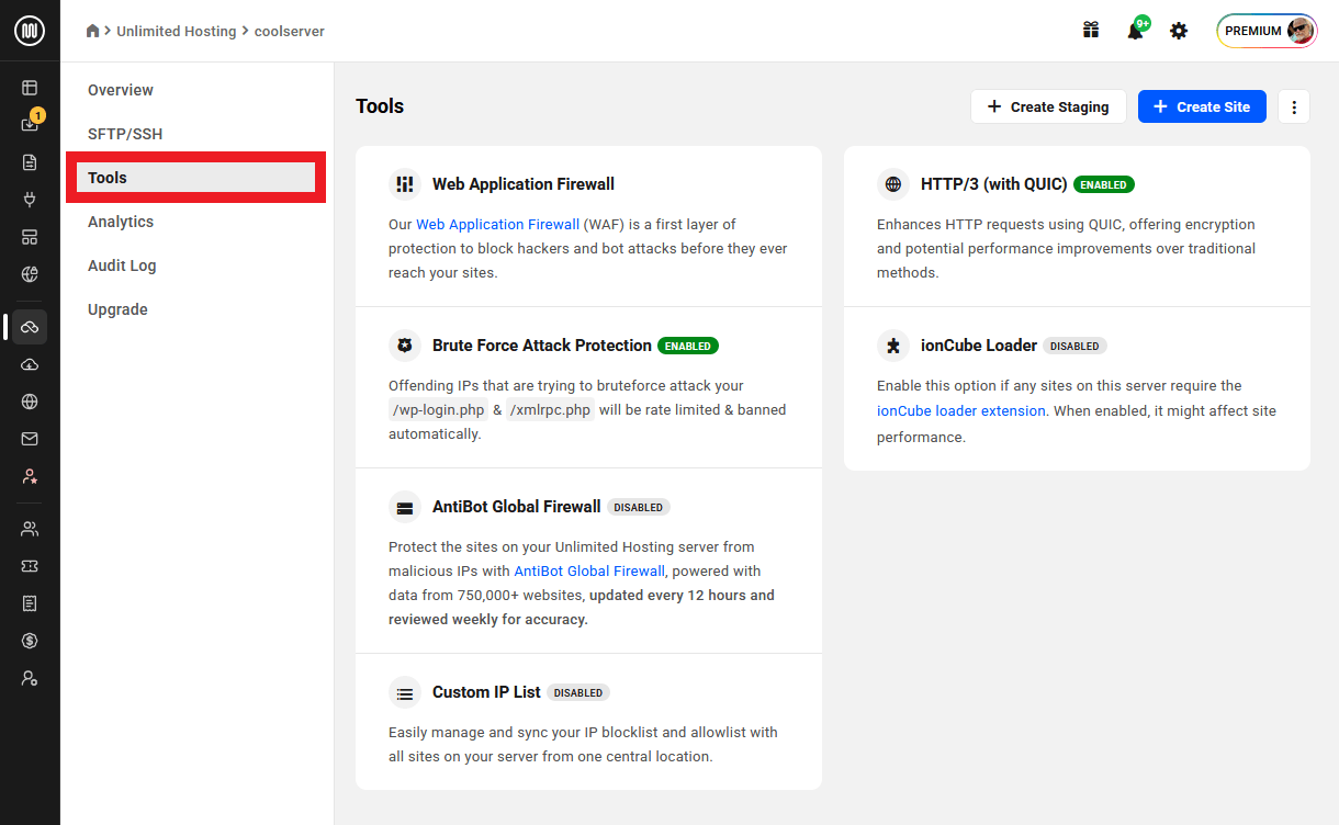 Allows the team member view-only access to the Tools screen of any server