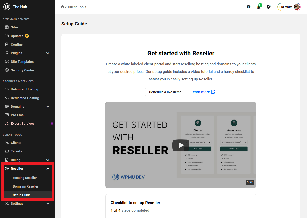 Reseller section in Client Tools