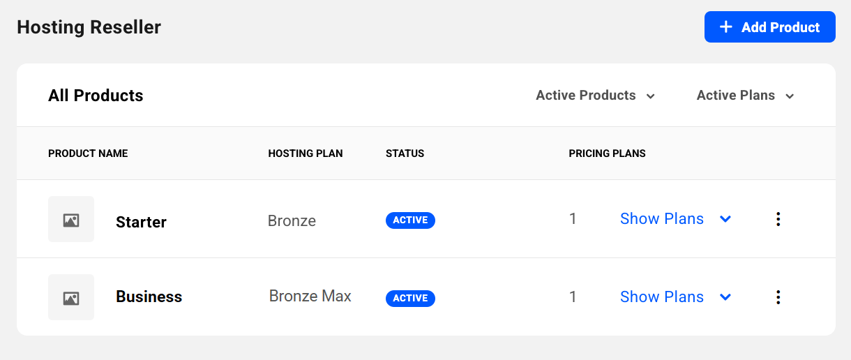 Hosting reseller products