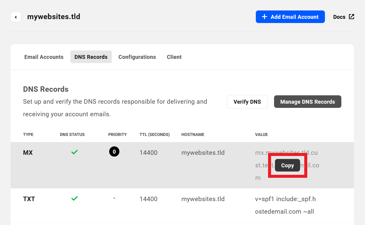 Copy DNS records for an email domain