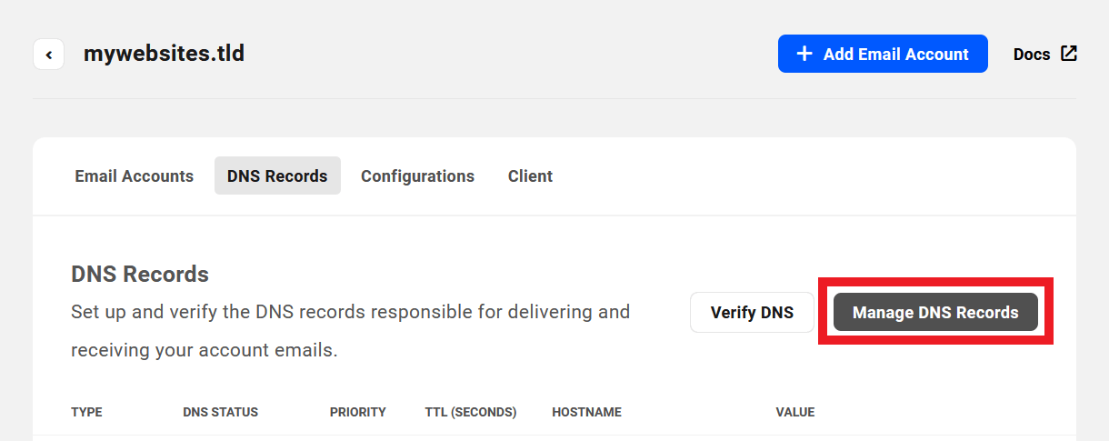 Manage DNS records for an email domain