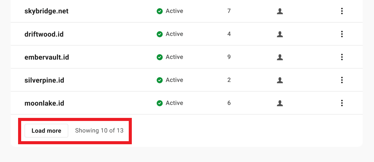 Button to load more email domains