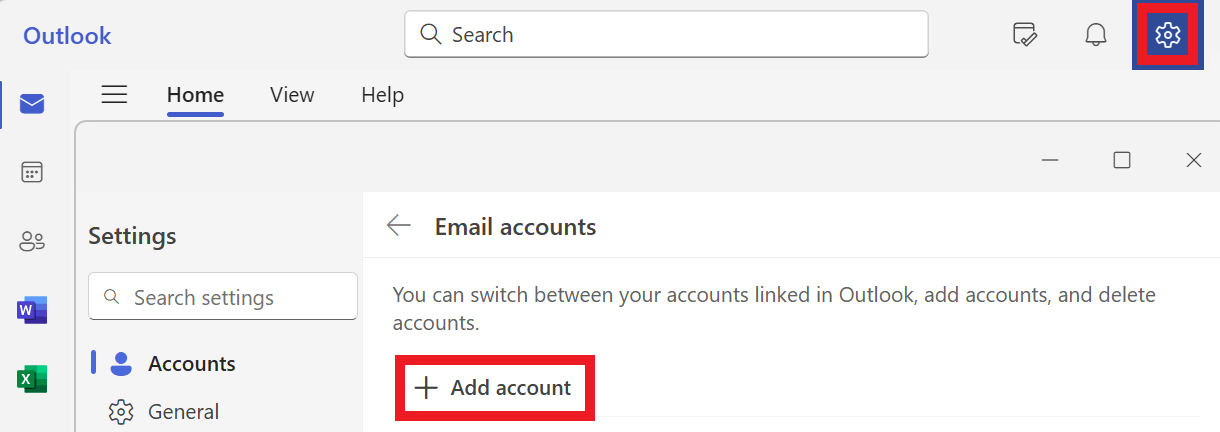 Add an email account in Outlook