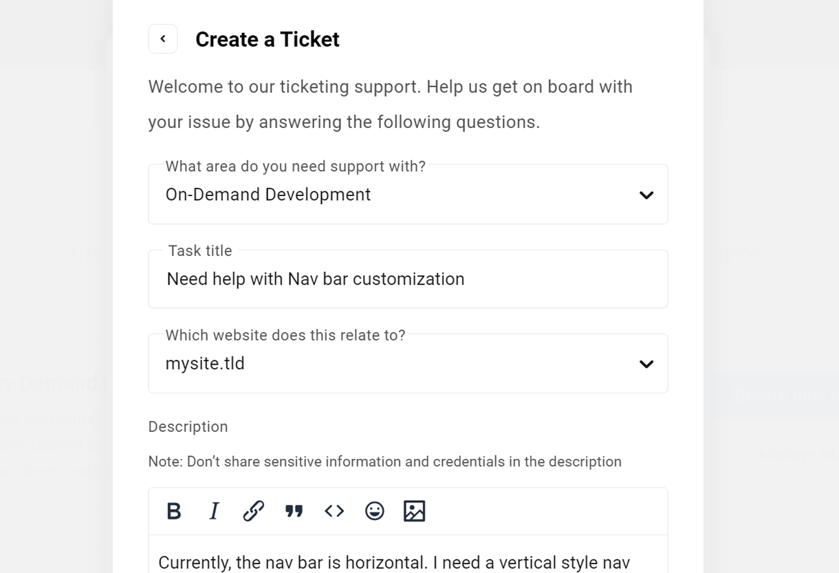 create new request odd