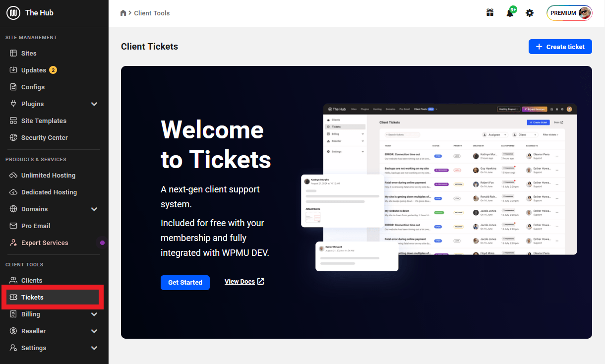 Tickets section in Client Tools