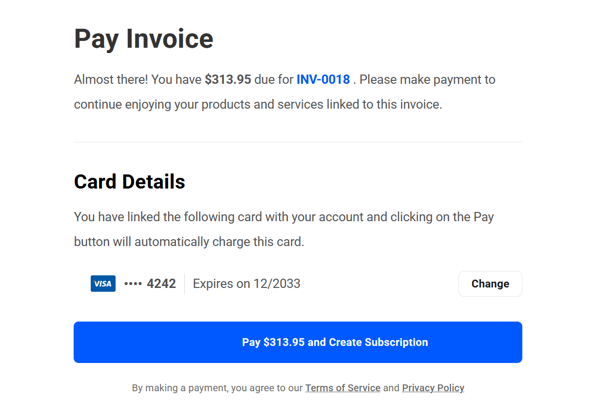 Card details entered when making a payment in your client portal