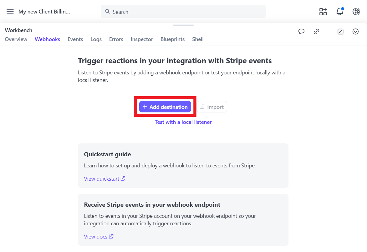 Create a new webhook at Stripe