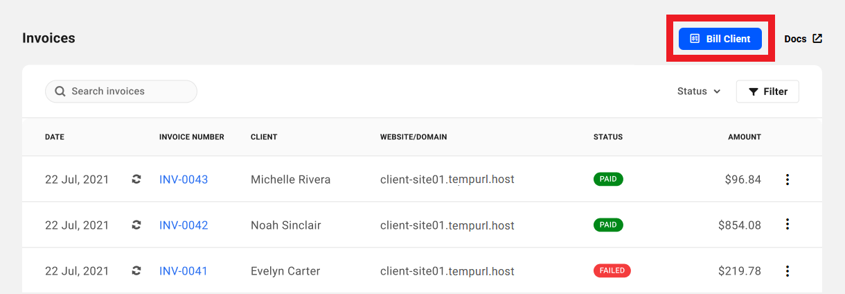 Create an invoice for a client in Client Tools