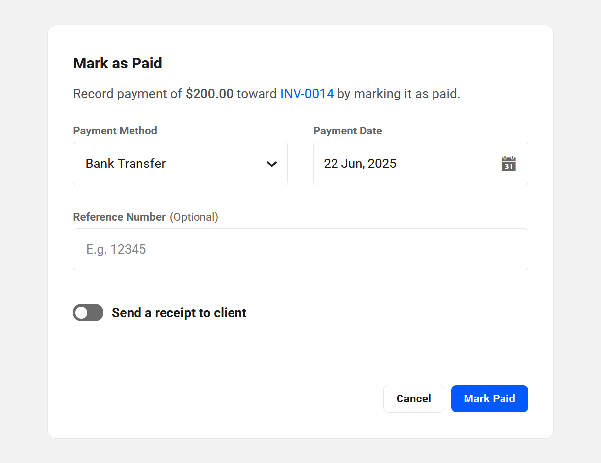 Mark an invoice as Paid in Client Tools