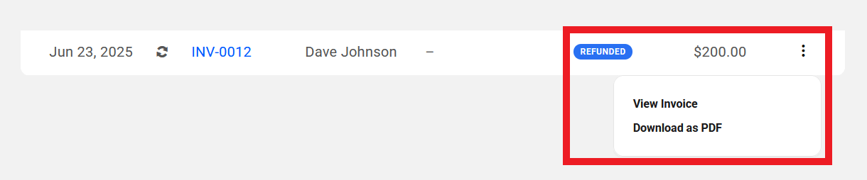 Refunded status on Client Tools invoice