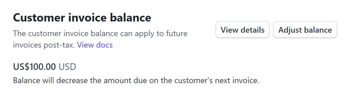 Customer credit balance adjusted at Stripe