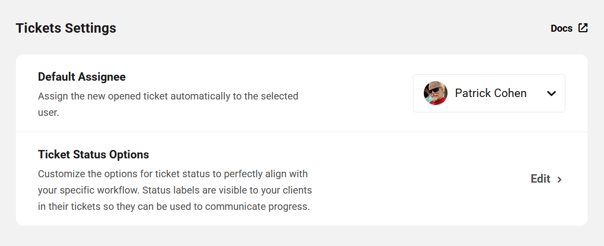 Tickets settings in Client Tools